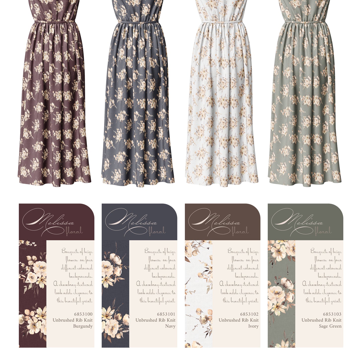 Melissa Floral in Ivory | Swiss Dot Knit Fabric | SOLD BY THE FULL BOLT