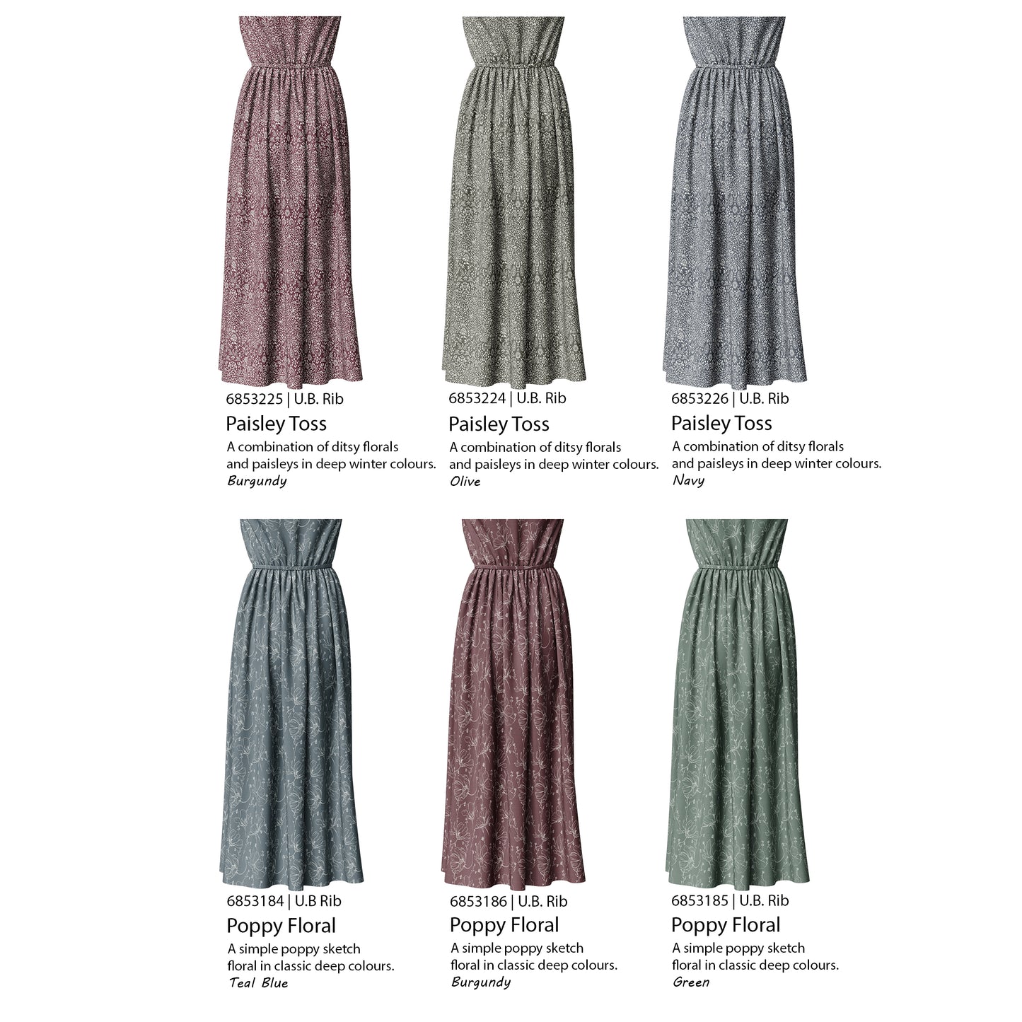 Poppy Floral in Green | Unbrushed Rib Knit Fabric