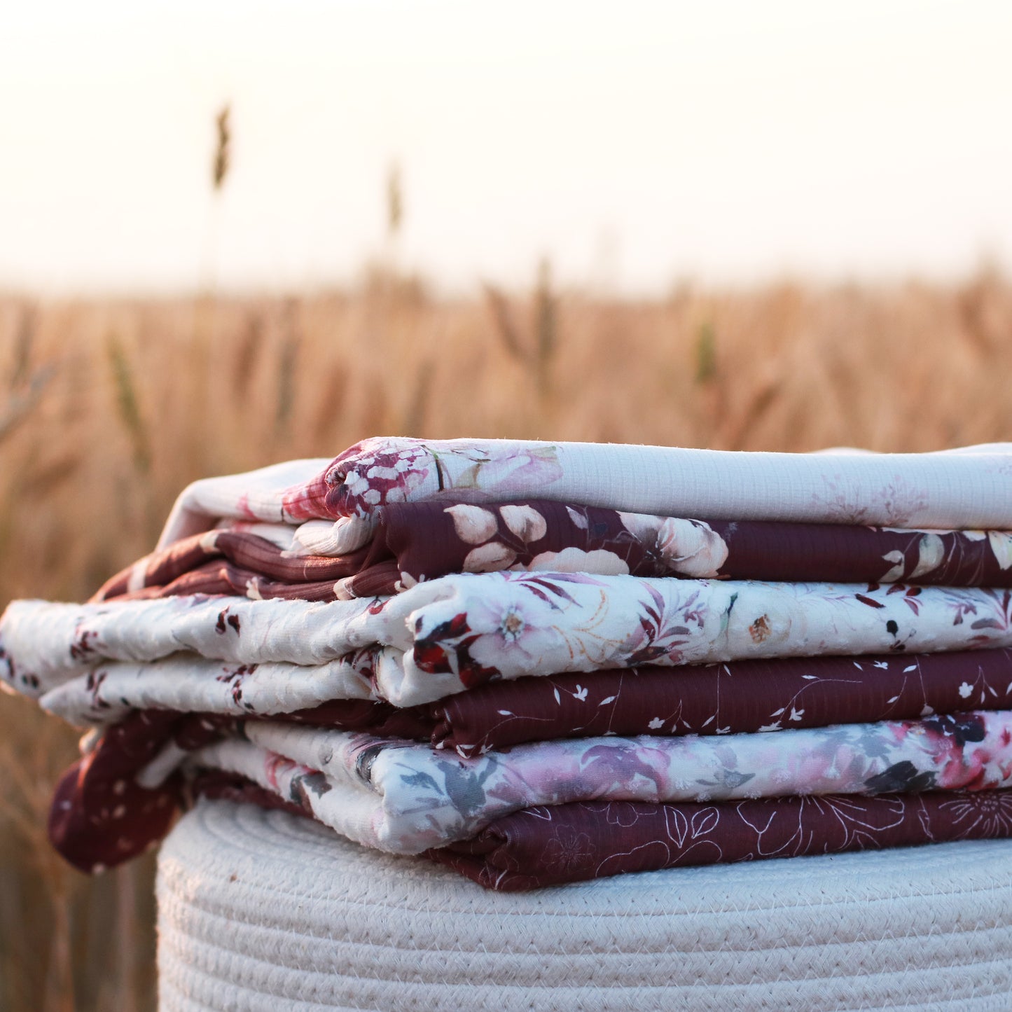 Gabriella Floral in Burgundy | Swiss Dot Knit Fabric | SOLD BY THE FULL BOLT