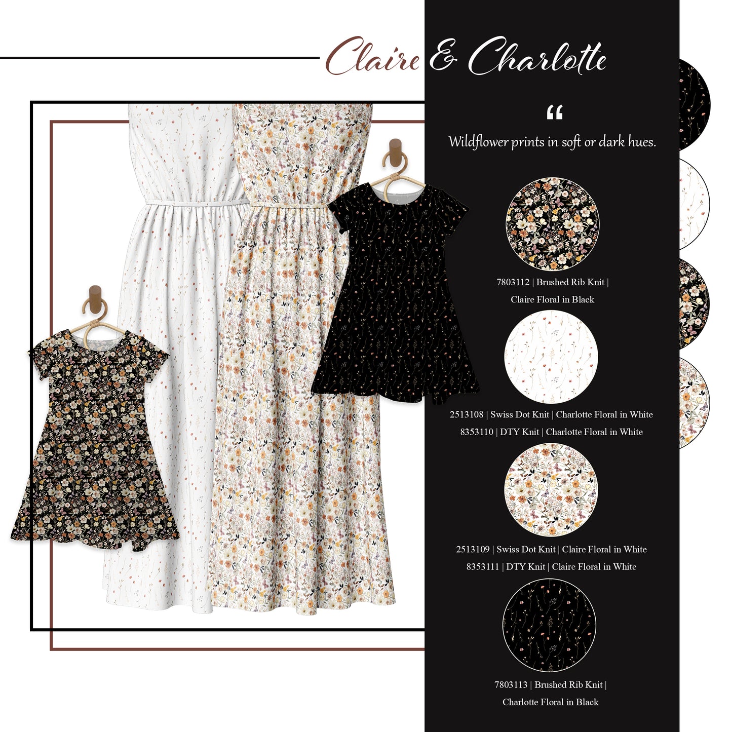 Claire Floral in Black | Brushed Rib Knit Fabric | SOLD BY THE FULL BOLT