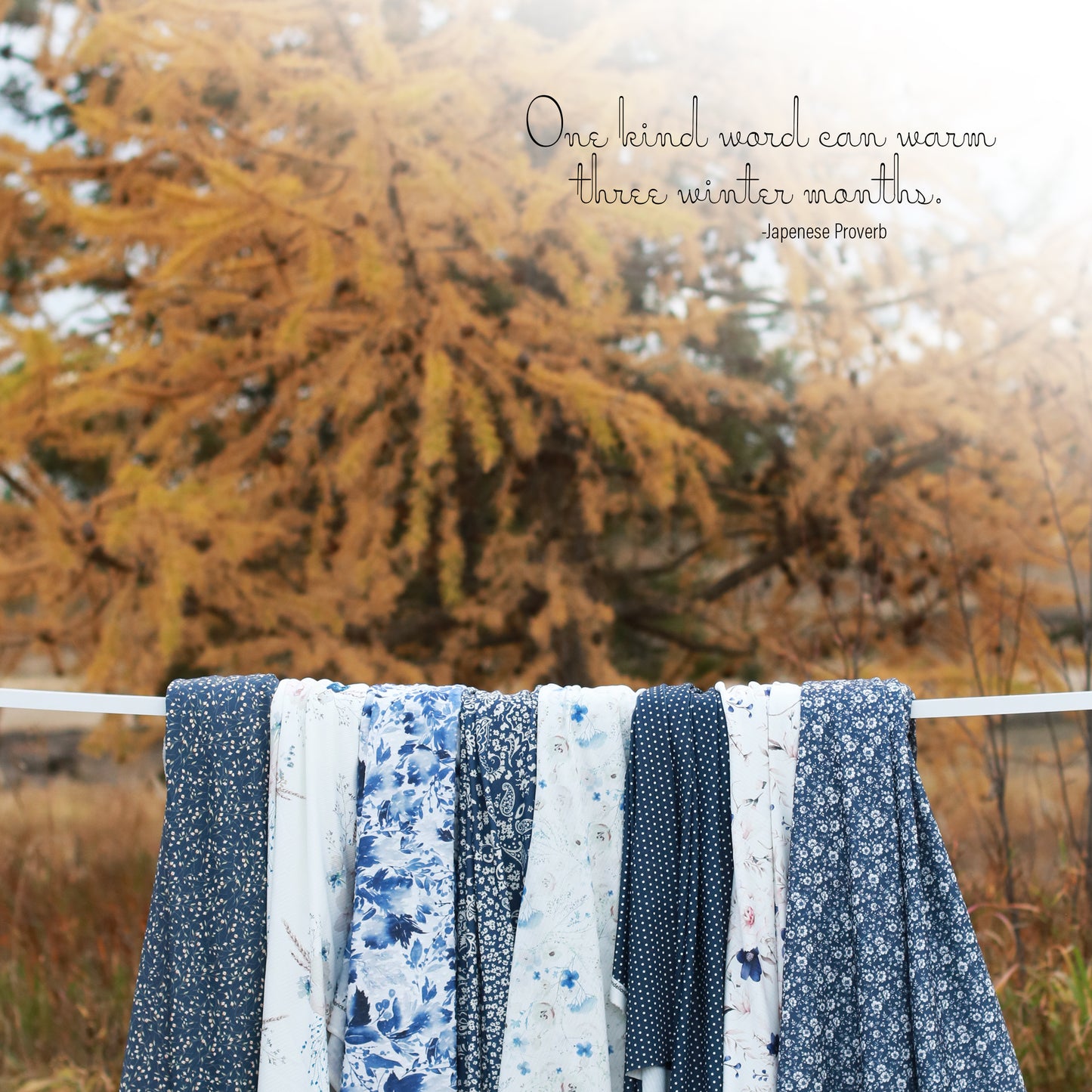 Christmas Rose in Blue | Unbrushed Rib Knit Fabric