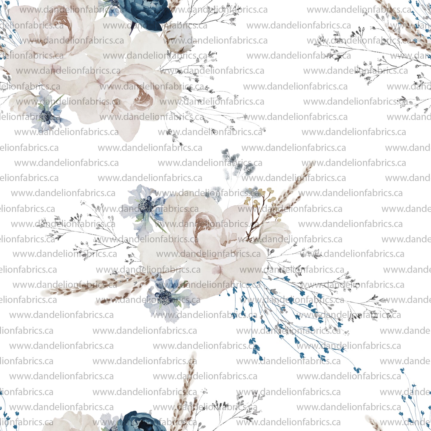 Christmas Rose in Blue | Unbrushed Rib Knit Fabric