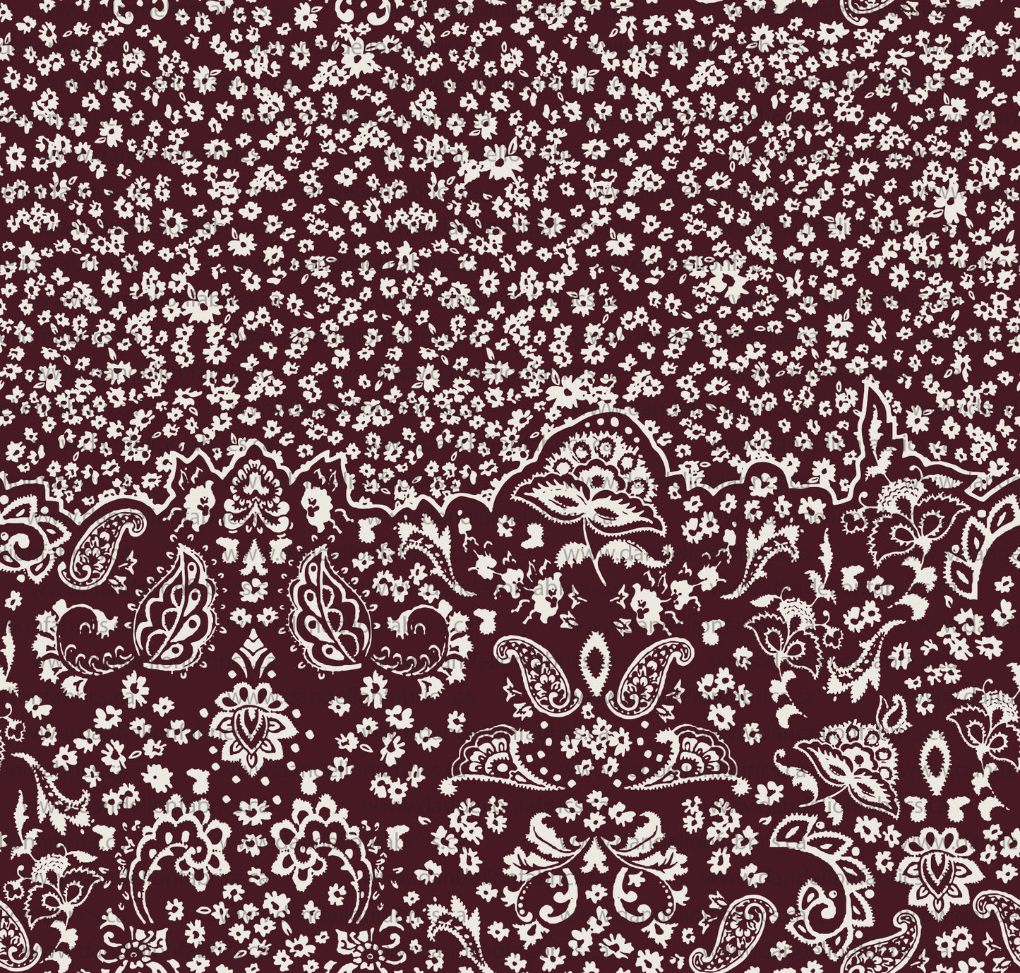 Paisley Toss in Burgundy | Unbrushed Rib Knit Fabric