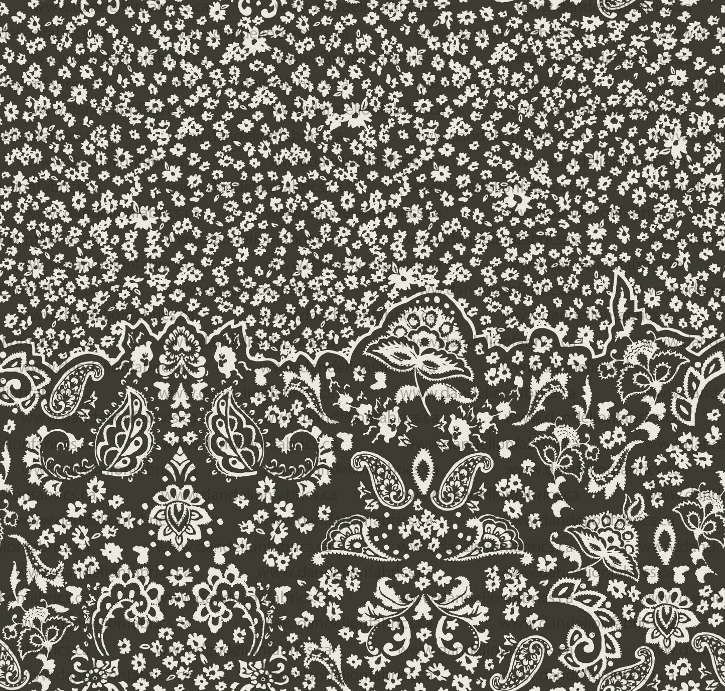 Paisley Toss in Olive | Unbrushed Rib Knit Fabric