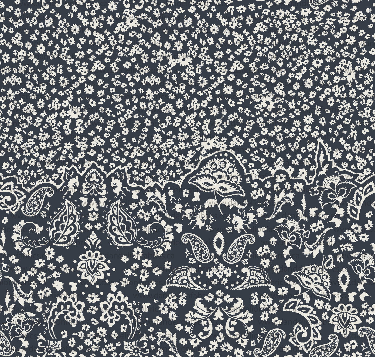 Paisley Toss in Navy | Unbrushed Rib Knit Fabric