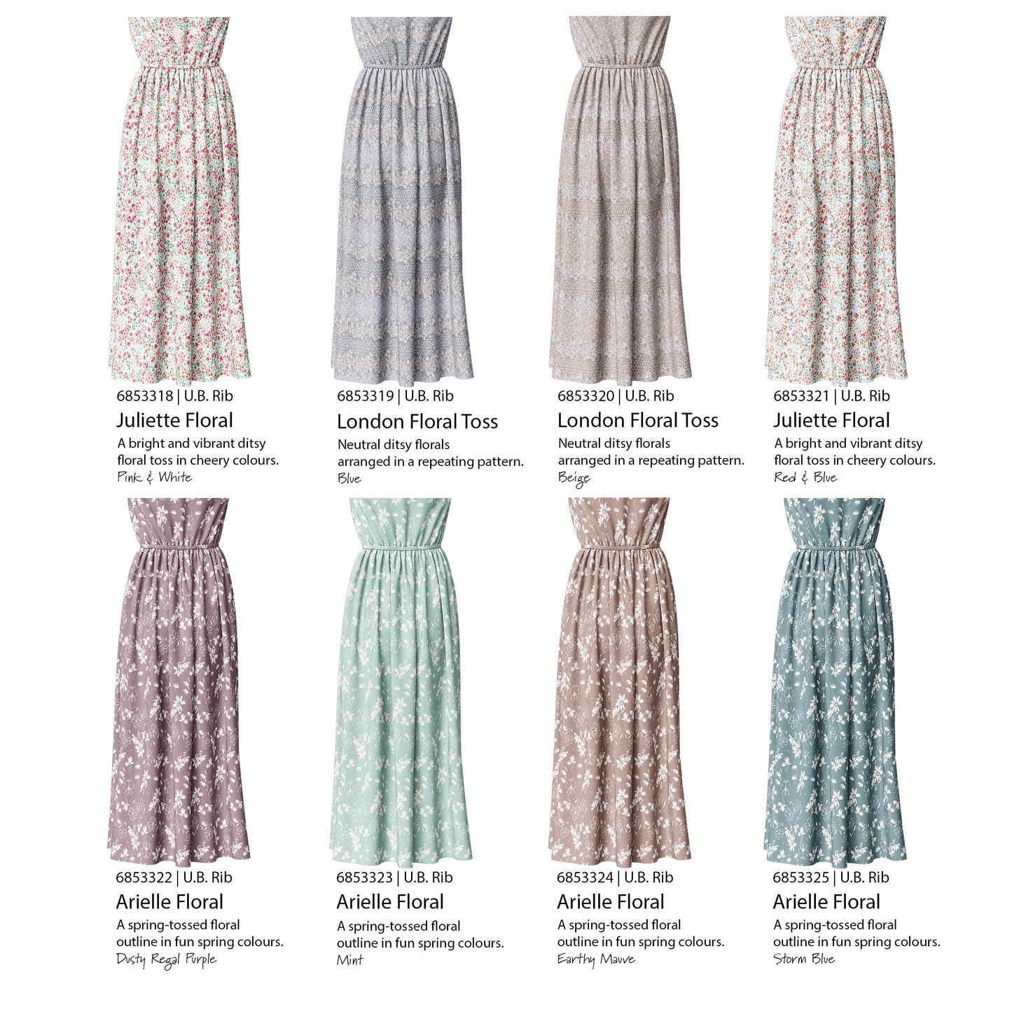 London Floral Toss in Beige | Unbrushed Rib Knit Fabric