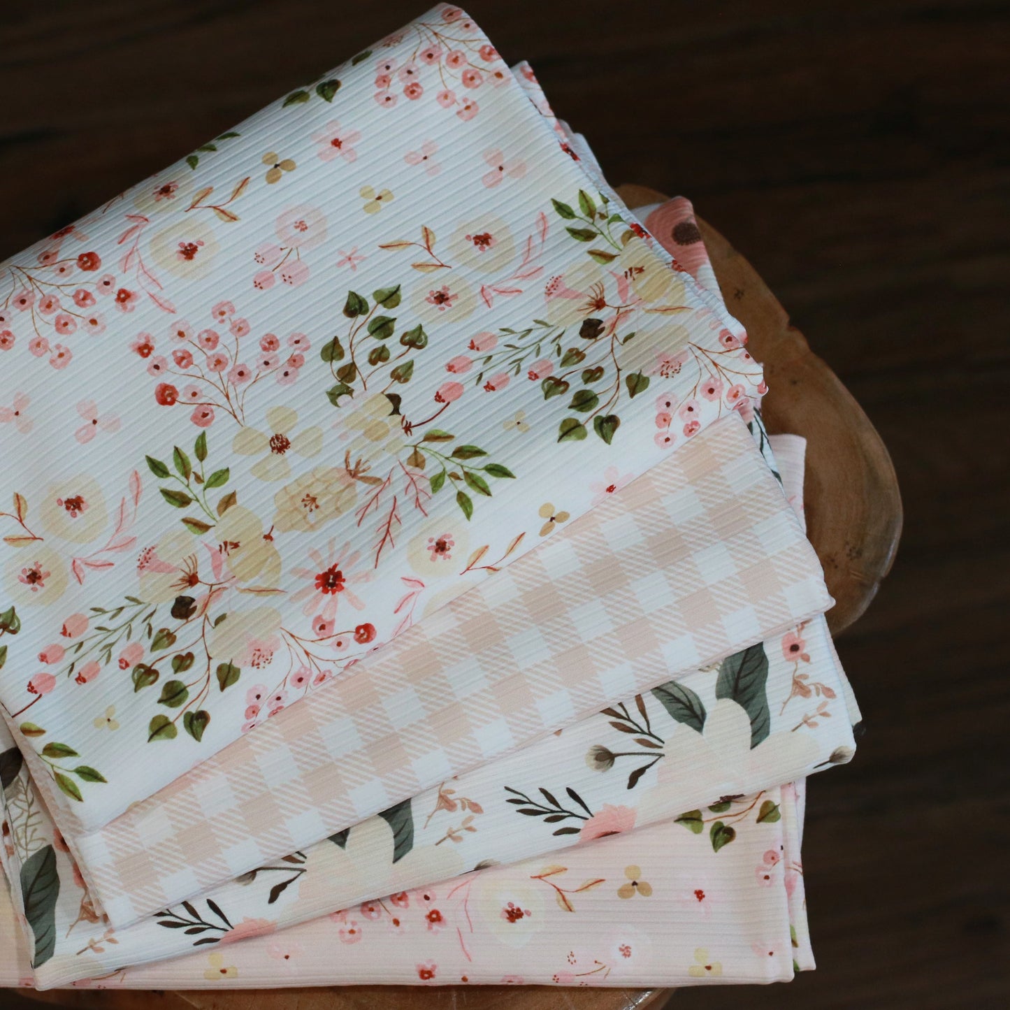 Emily Floral in White | Unbrushed Rib Knit Fabric