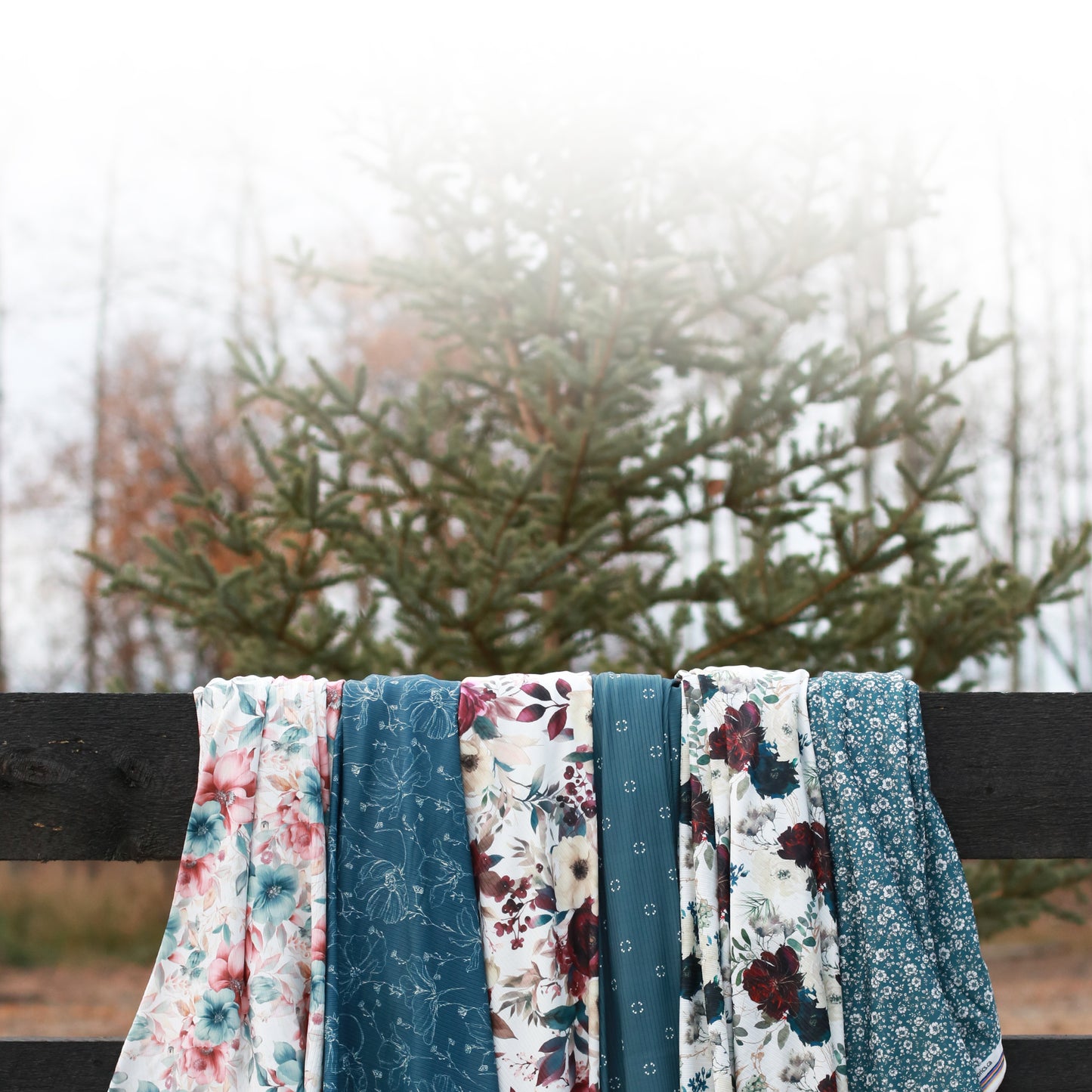 Poppy Floral in Teal Blue | Unbrushed Rib Knit Fabric
