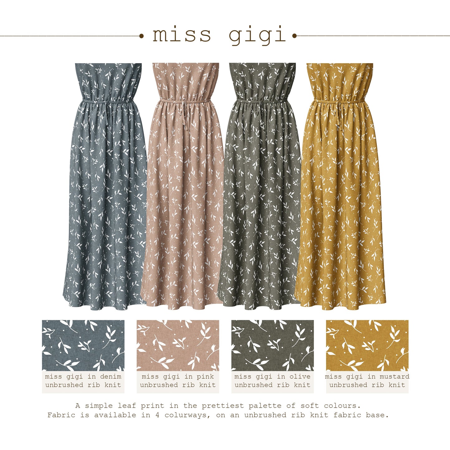Gigi Leaf Print in Denim | Brushed Rib Knit Fabric | SOLD BY THE FULL BOLT