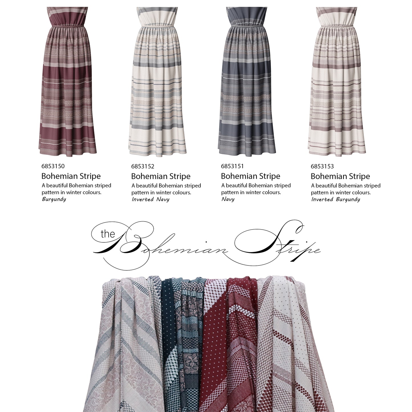 Bohemian Stripes in Burgundy | Unbrushed Rib Knit Fabric