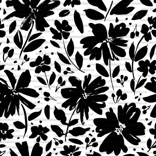 Pencil Sketch Floral in Black | Eureka Jersey Knit Fabric