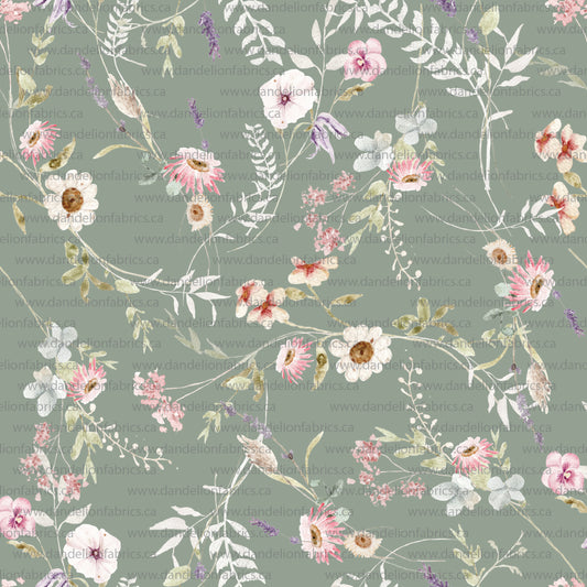 Robynn Floral in Sage | Unbrushed Rib Knit Fabric