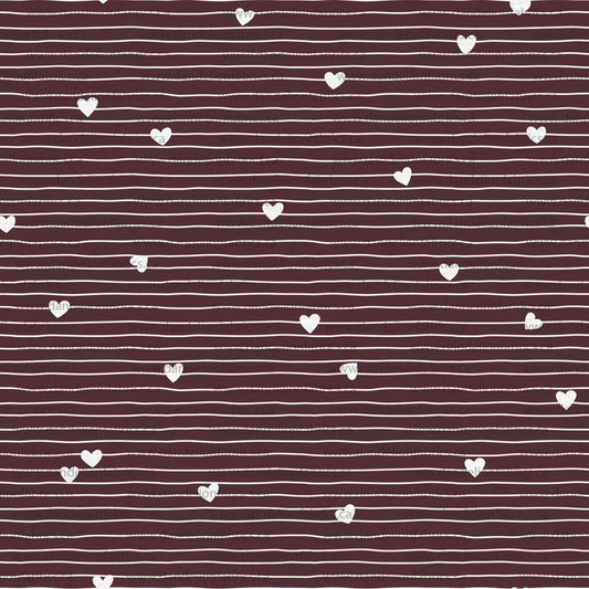 Line Hearts in Burgundy | Imitation Cotton Jersey Knit Fabric