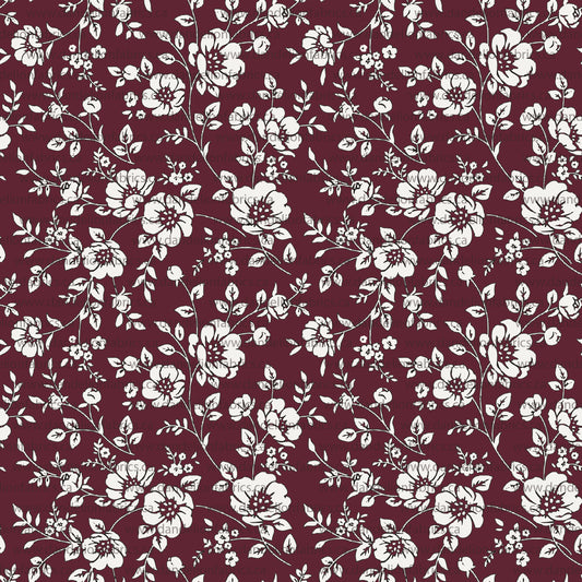 Kezie Floral in Burgundy | Imitation Cotton Jersey Knit Fabric