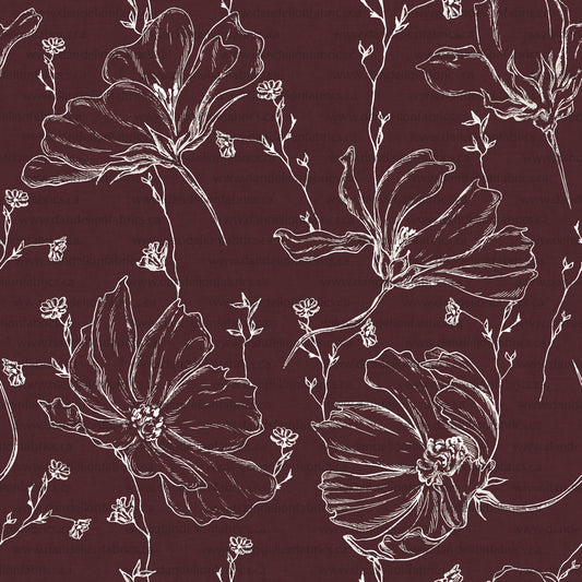 Poppy Floral in Burgundy | Unbrushed Rib Knit Fabric