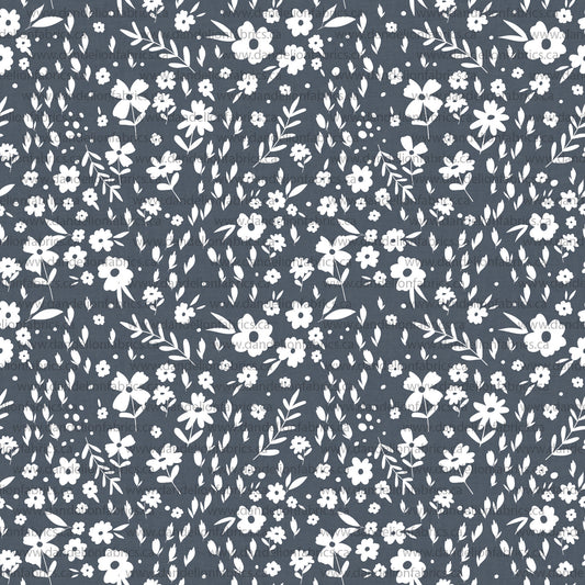 Dakota Floral in Blue | Unbrushed Rib Knit Fabric