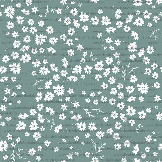 Renee Floral in Dark Mint | Unbrushed Rib Knit Fabric