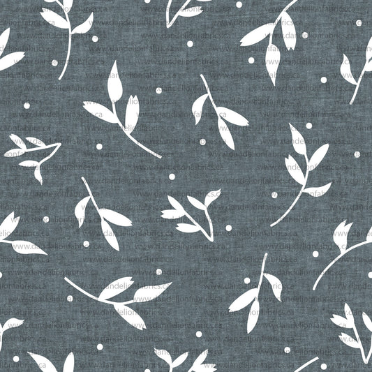 Gigi Leaf Print in Denim | Brushed Rib Knit Fabric | SOLD BY THE FULL BOLT