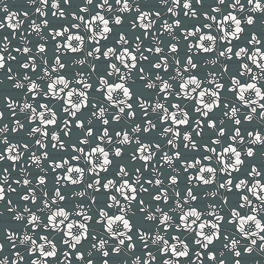 Kezie Floral in Evergreen | Imitation Cotton Jersey Knit Fabric