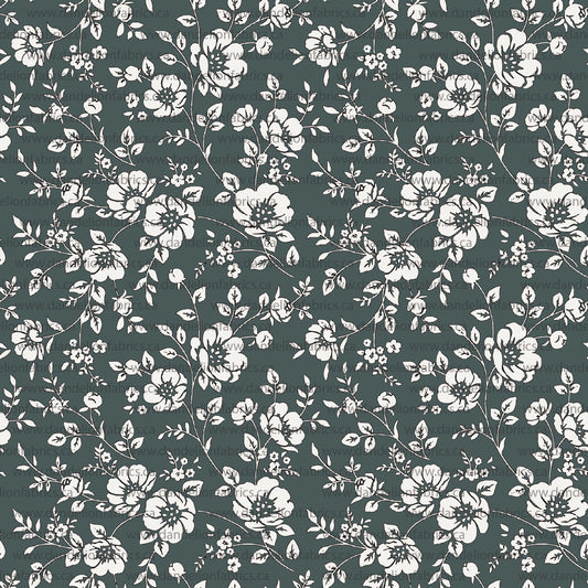 Kezie Floral in Evergreen | Imitation Cotton Jersey Knit Fabric