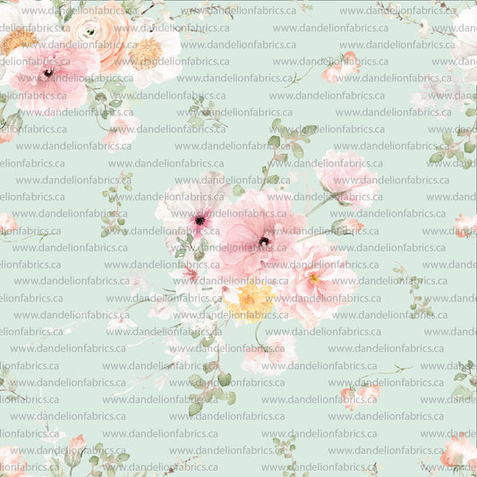 Aurora Floral in Spring Green | Swiss Dot Knit Fabric