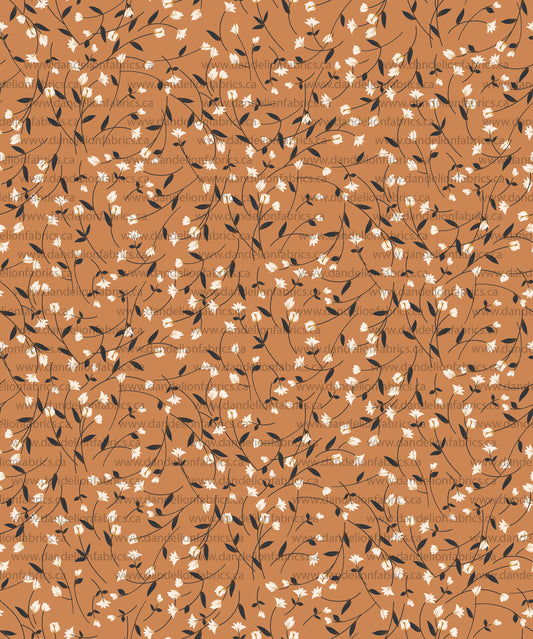 Naomi Floral in Orange Rust | Unbrushed Rib Knit Fabric