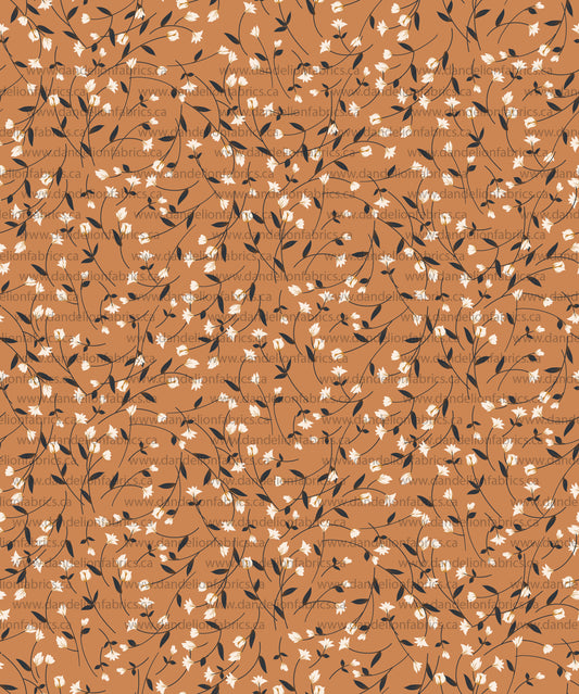 Naomi Floral in Orange Rust | Unbrushed Rib Knit Fabric