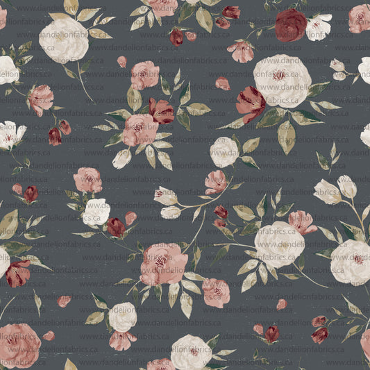 Discolored Note Below | Roxie Floral in Navy | Unbrushed Rib Knit Fabric