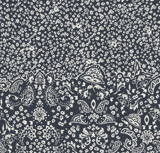 Paisley Toss in Navy | Unbrushed Rib Knit Fabric