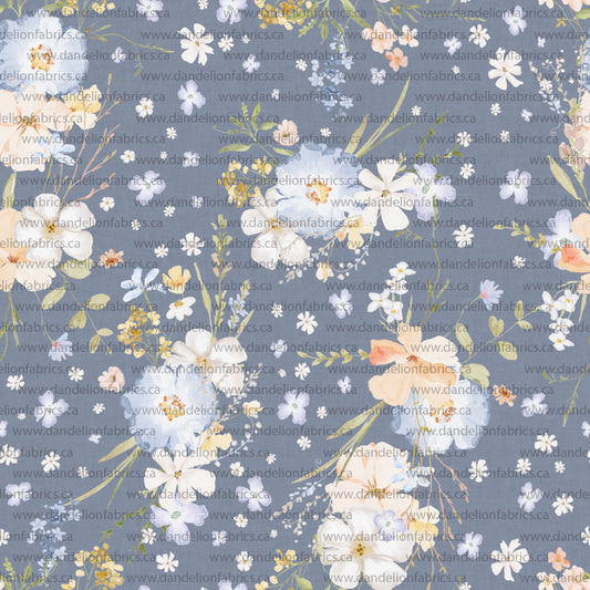 Neveah Floral in Chambray Blue | Unbrushed Rib Knit Fabric