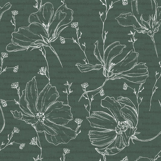 Poppy Floral in Green | Unbrushed Rib Knit Fabric