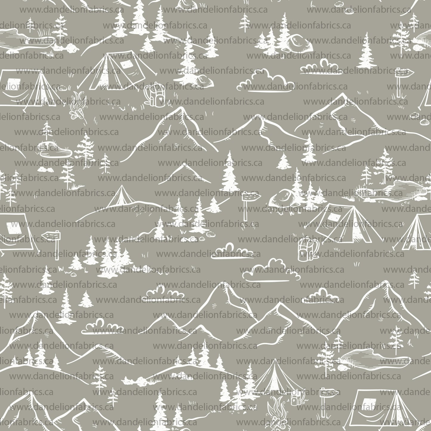 Camping Print in Stone | Brushed Waffle Knit Fabric