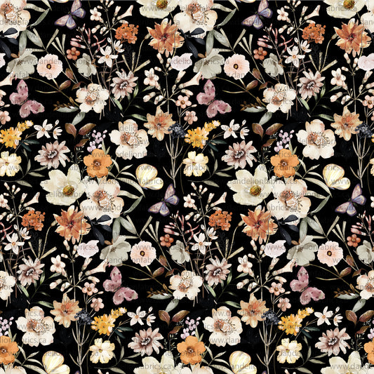 Claire Floral in Black | Brushed Rib Knit Fabric | SOLD BY THE FULL BOLT
