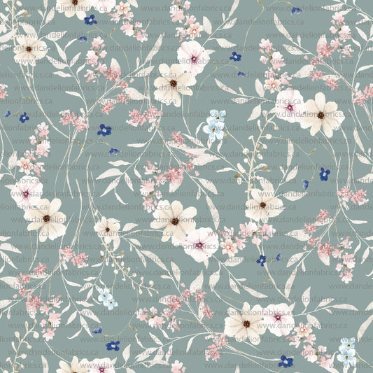 Cassidy Floral in Green | Swiss Dot Knit Fabric