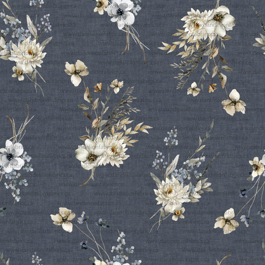 Shauna Floral in Chambray Blue | Unbrushed Rib Knit Fabric