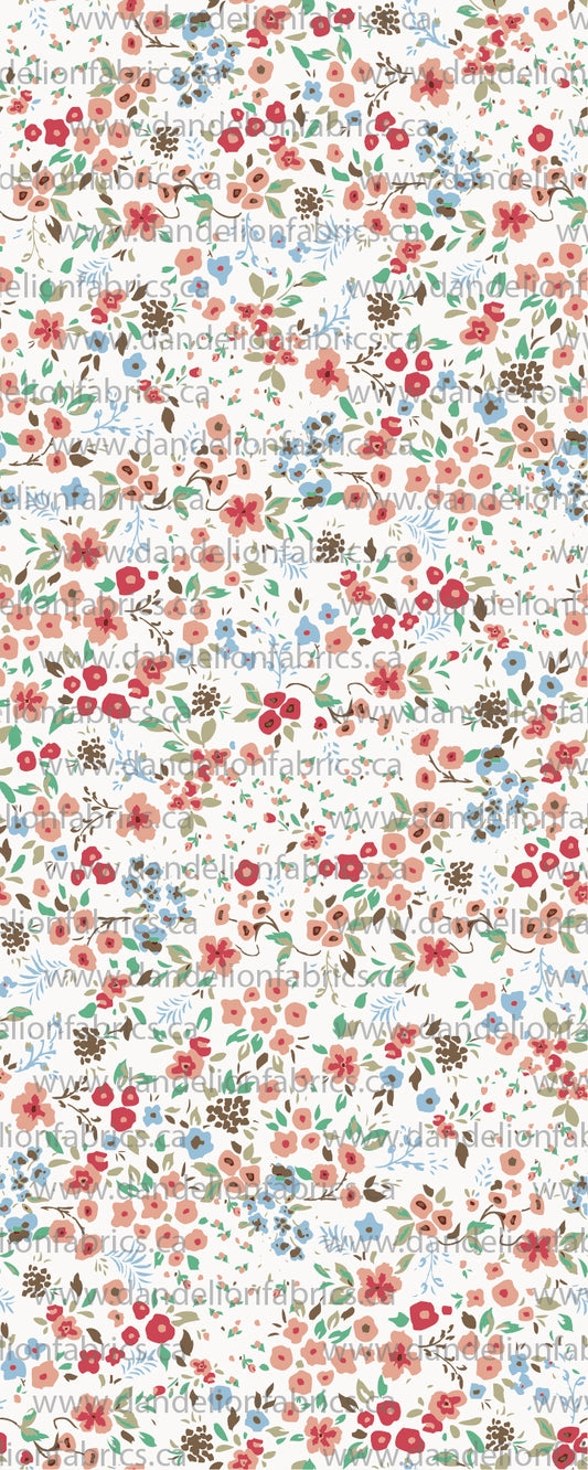 Juliette Floral in Red & Blue | Unbrushed Rib Knit Fabric