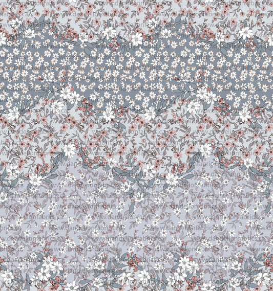 London Floral Toss in Blue | Unbrushed Rib Knit Fabric
