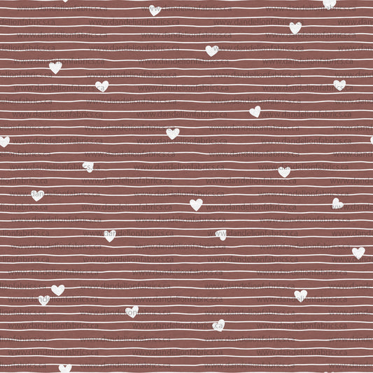Line Hearts in Mauve | Imitation Cotton Jersey Knit Fabric