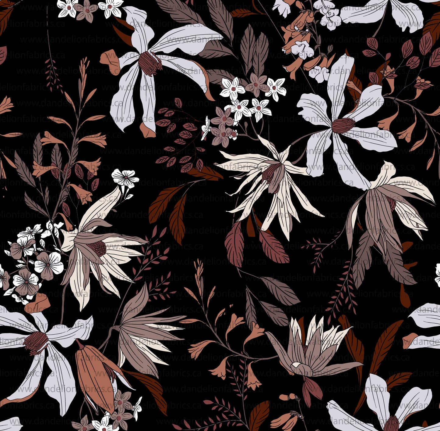Autumn Blooms in Black | Mini Rib Knit Fabric