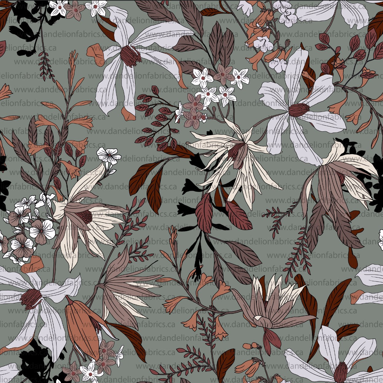 Autumn Blooms in Sage | Mini Rib Knit Fabric