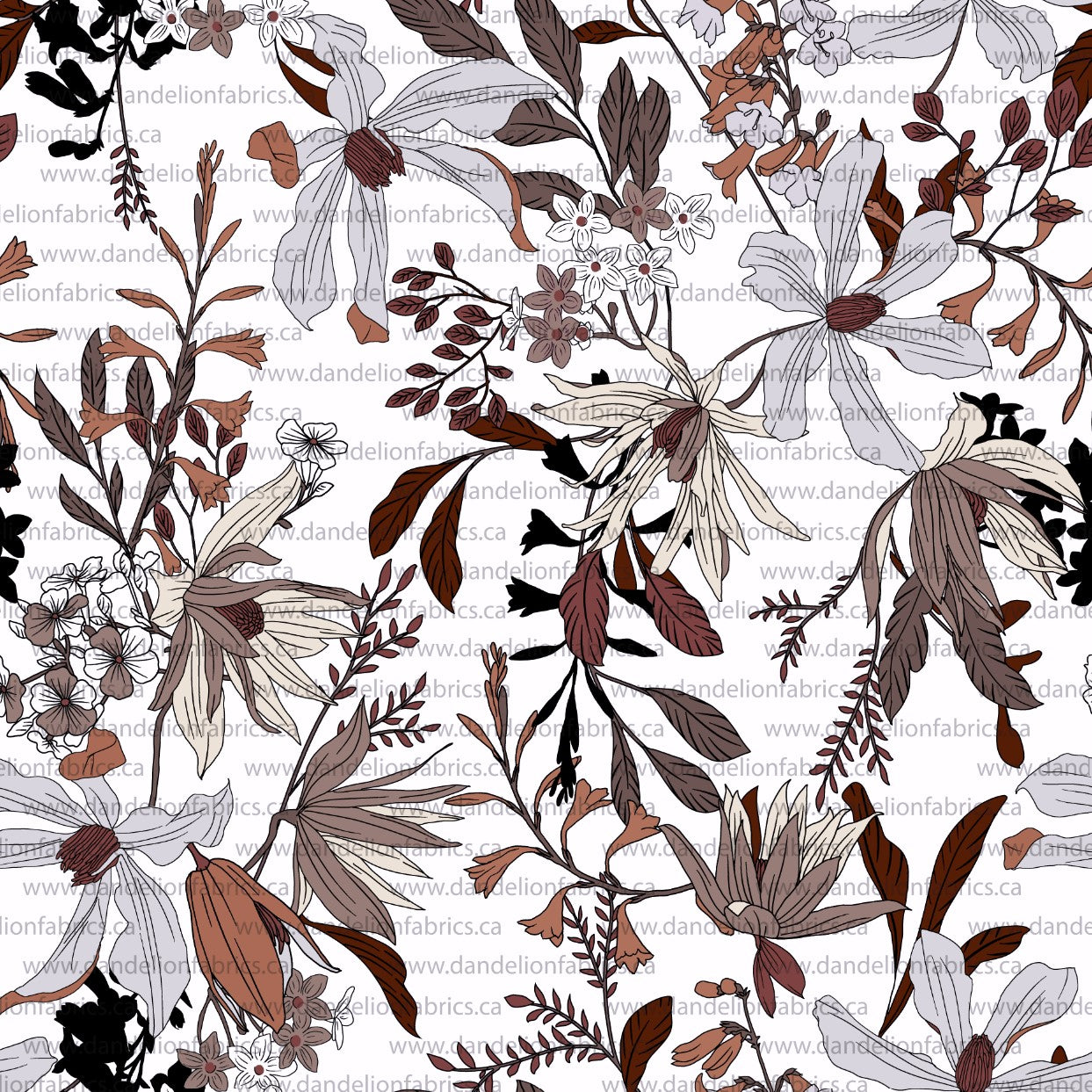 Autumn Blooms in White | Mini Rib Knit Fabric
