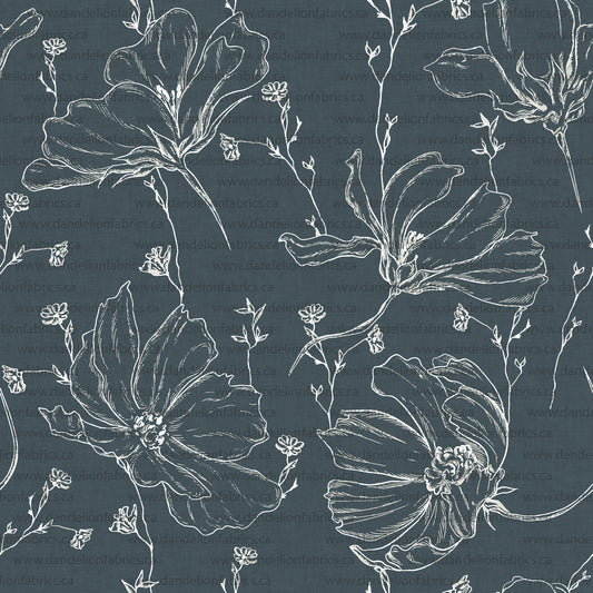 Poppy Floral in Teal Blue | Unbrushed Rib Knit Fabric