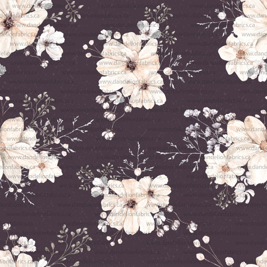 November Floral in Plum | Unbrushed Rib Knit Fabric