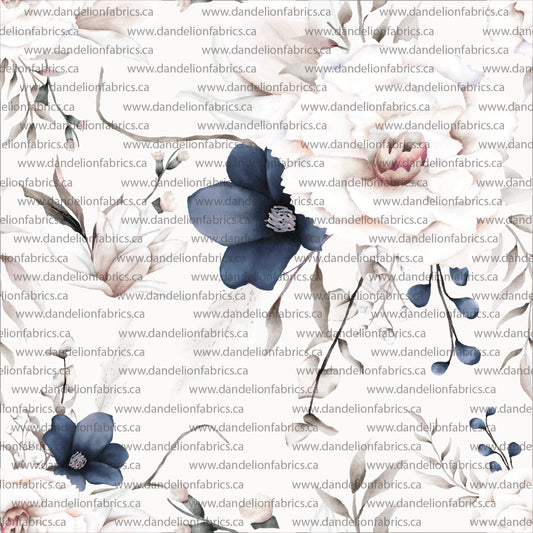 December Floral in Navy | Swiss Dot Knit Fabric
