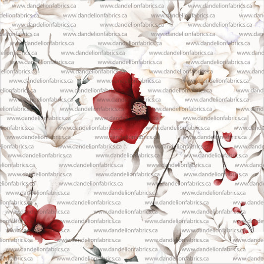 December Floral in Red | Swiss Dot Knit Fabric