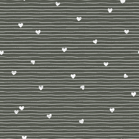 Line Hearts in Olive | Imitation Cotton Jersey Knit Fabric