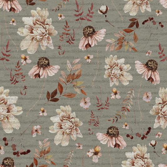 Faith Floral in Heathered Olive | Brushed Mini Rib Knit Fabric | SOLD BY THE FULL BOLT