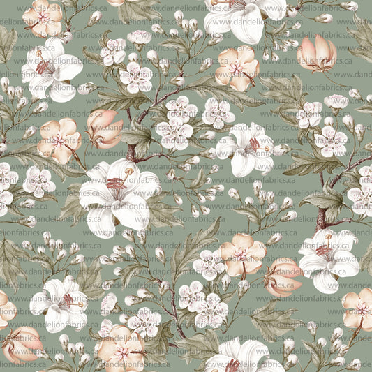 Maya Floral in Sage Green | Unbrushed Rib Knit Fabric