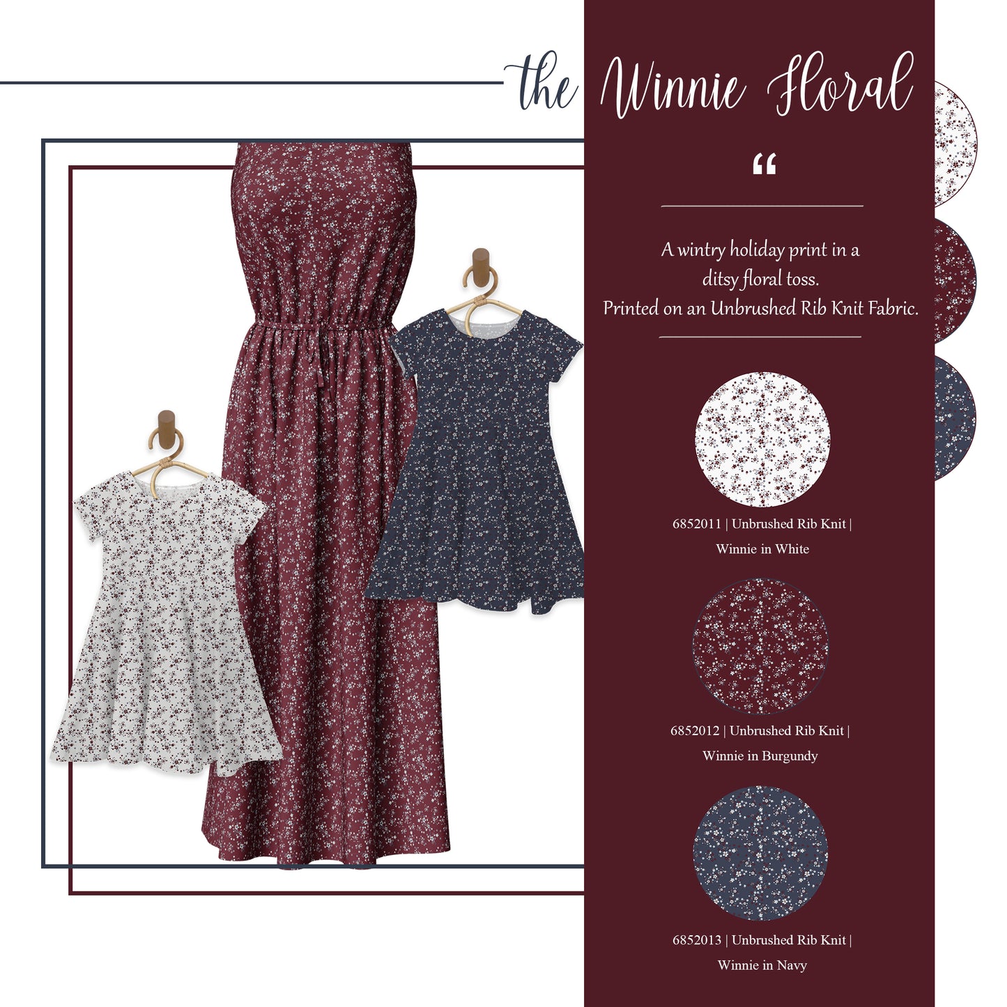 Low Quality Discount: Save 50% | Winnie Floral in Burgundy | Mini Rib Knit Fabric | SOLD BY THE FULL BOLT