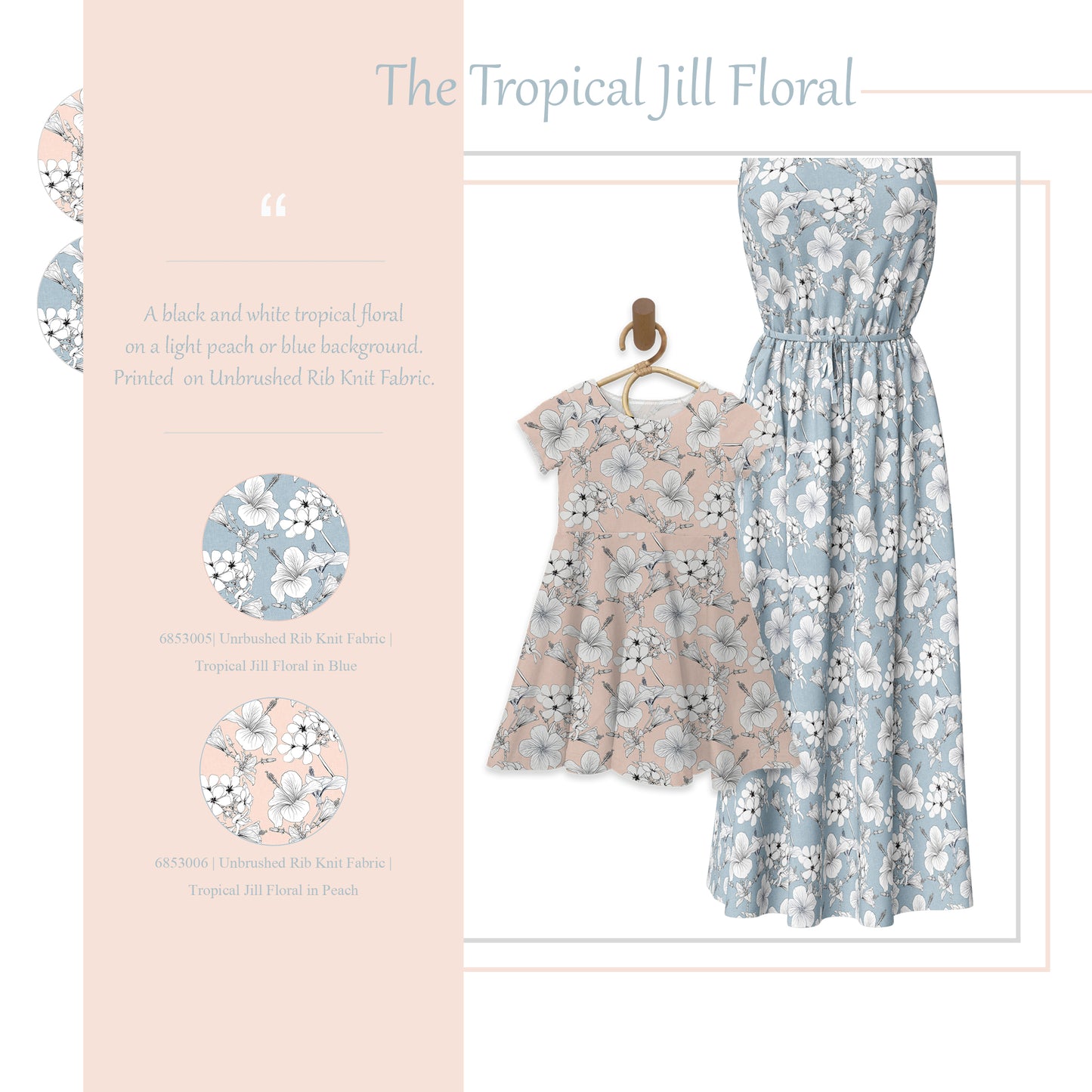 FLAWED: READ BELOW - SAVE 25% | Tropical Jill Floral in Peach | Mini Rib Knit Fabric | SOLD BY THE FULL BOLT